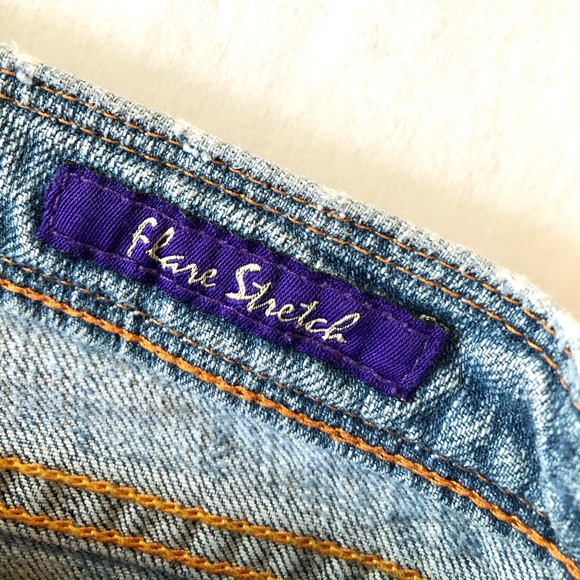 Flare wide leg stretch stone-washed faded denim jeans women’s size 27 26 25 - Picture 9 of 13